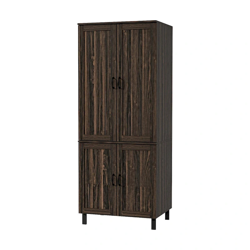 Armoire de rangement en bois foncé Bahut buffet multifonctionnel - 80 L x 200 H x 60 P cm