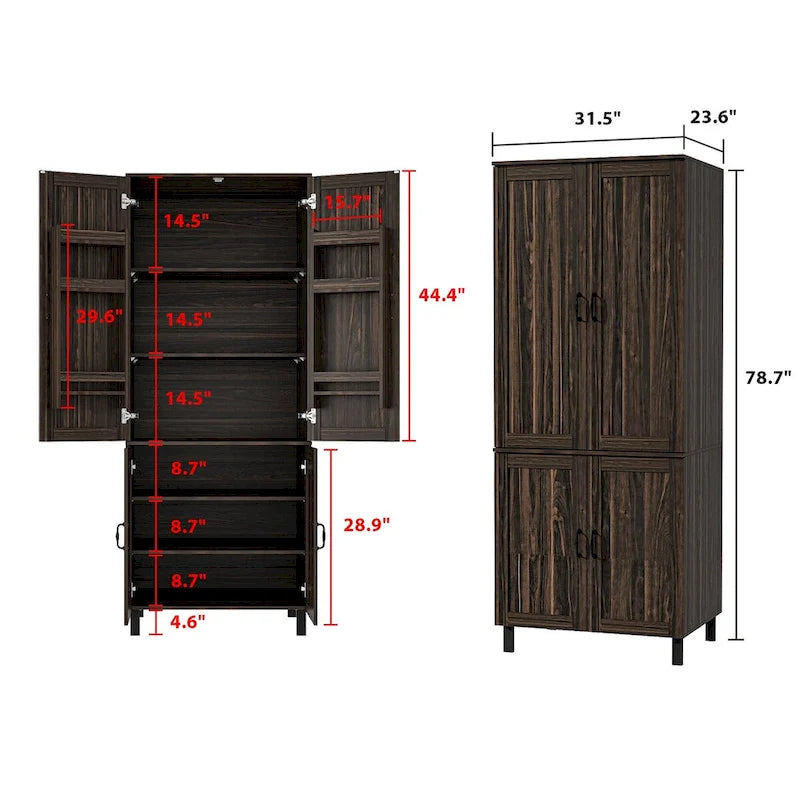 Armoire de rangement en bois foncé Bahut buffet multifonctionnel - 80 L x 200 H x 60 P cm