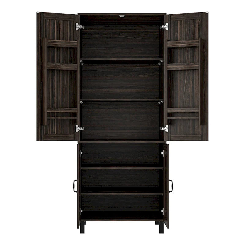 Armoire de rangement en bois foncé Bahut buffet multifonctionnel - 80 L x 200 H x 60 P cm