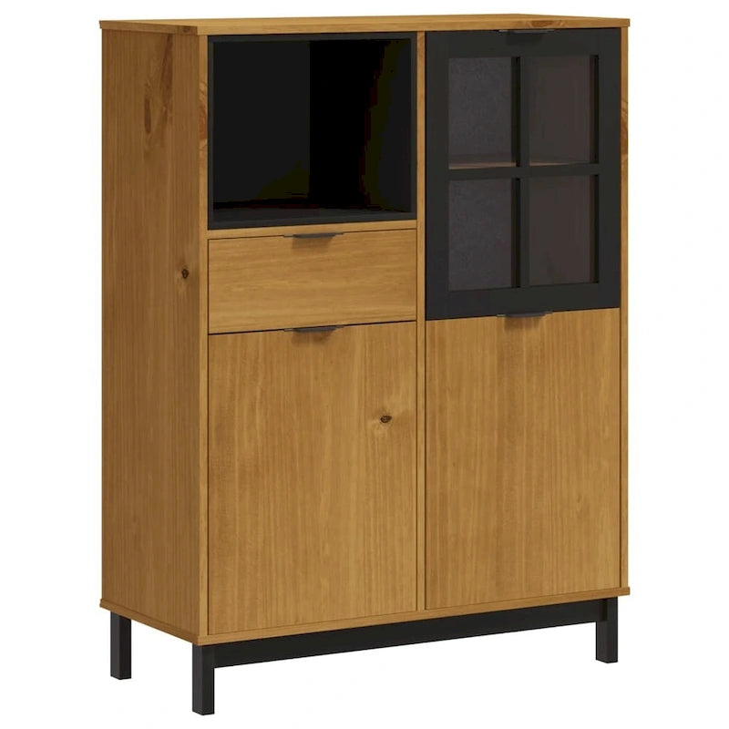 vidaXL Bahut avec porte en verre FLAM 92x40x122 cm Bois de pin massif - 92 x 40 x 122 cm