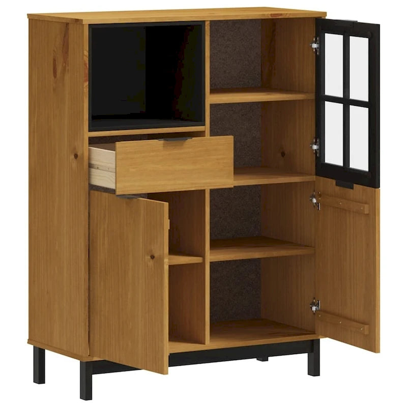 vidaXL Bahut avec porte en verre FLAM 92x40x122 cm Bois de pin massif - 92 x 40 x 122 cm