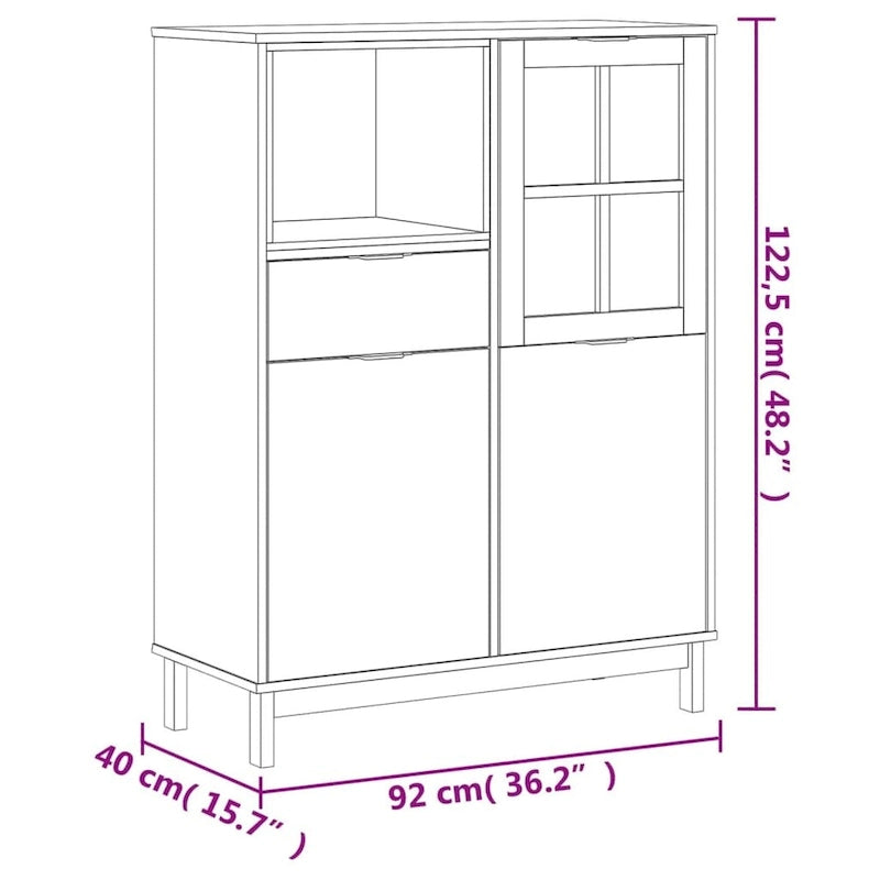 vidaXL Bahut avec porte en verre FLAM 92x40x122 cm Bois de pin massif - 92 x 40 x 122 cm