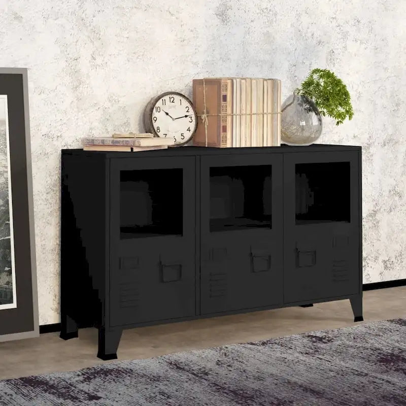 vidaXL Sideboard Industrial Storage Cabinet for Living Room Metal and Glass - 41.3 x 13.8 x 24.4