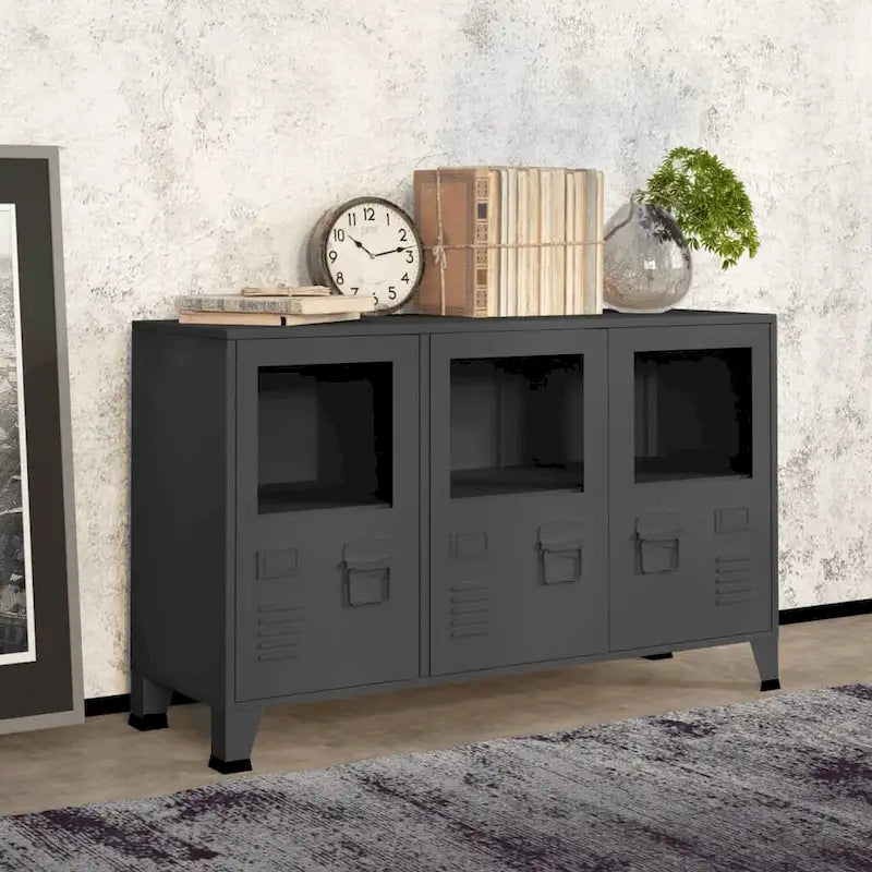 vidaXL Buffet Industriel Armoire de Rangement pour Salon Métal et Verre - 105 x 35 x 62 cm