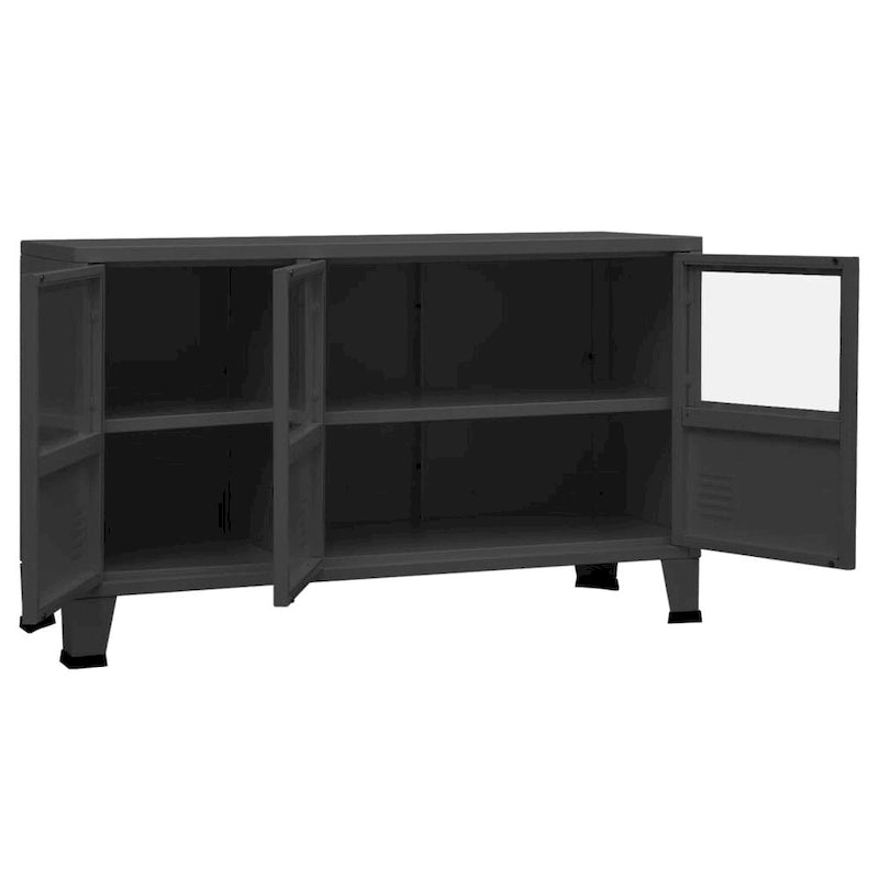 vidaXL Buffet Industriel Armoire de Rangement pour Salon Métal et Verre - 105 x 35 x 62 cm