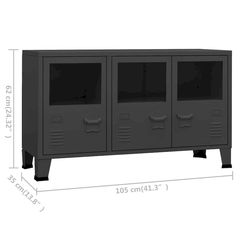 vidaXL Buffet Industriel Armoire de Rangement pour Salon Métal et Verre - 105 x 35 x 62 cm