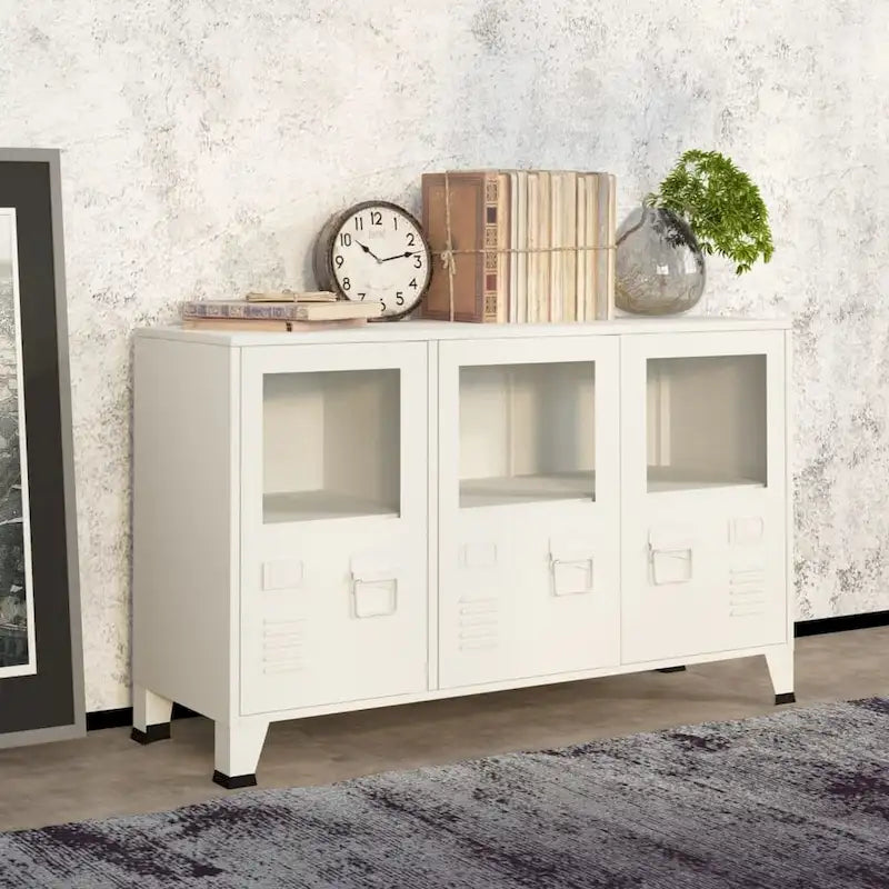 vidaXL Buffet Industriel Armoire de Rangement pour Salon Métal et Verre - 105 x 35 x 62 cm