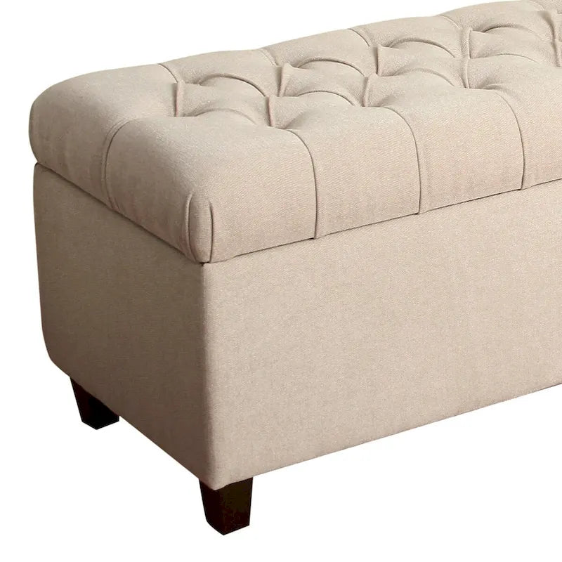 Banc en bois capitonné en tissu avec rangement à charnière, crème et marron - 18 H x 40 L x 18 P pouces