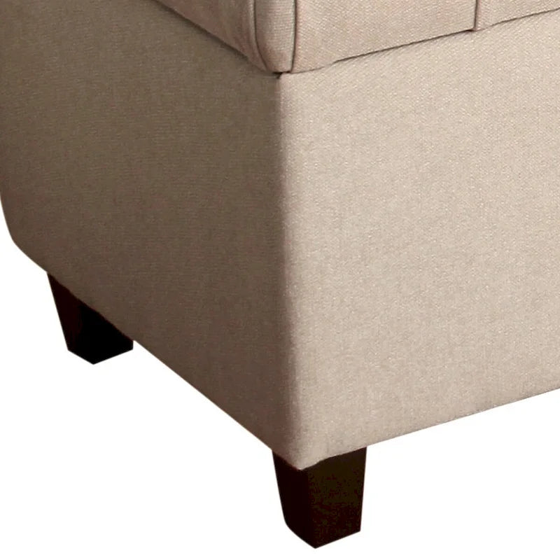 Banc en bois capitonné en tissu avec rangement à charnière, crème et marron - 18 H x 40 L x 18 P pouces