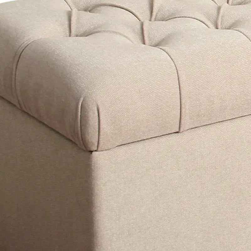 Banc en bois capitonné en tissu avec rangement à charnière, crème et marron - 18 H x 40 L x 18 P pouces
