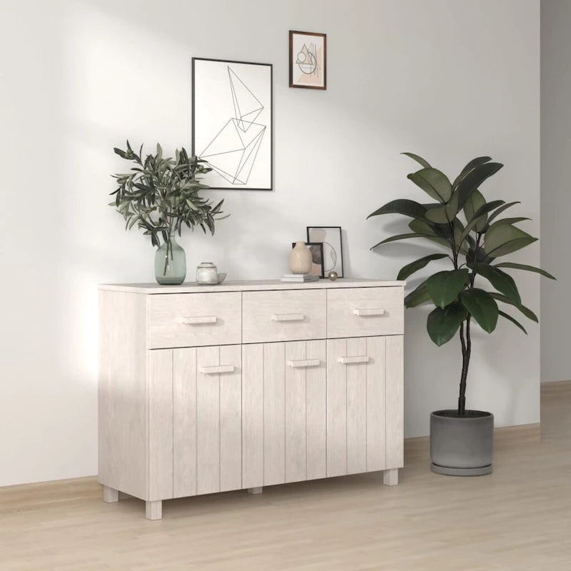 vidaXL Buffet de bar Hamar en pin massif avec tiroirs – 113 x 40 x 80 cm