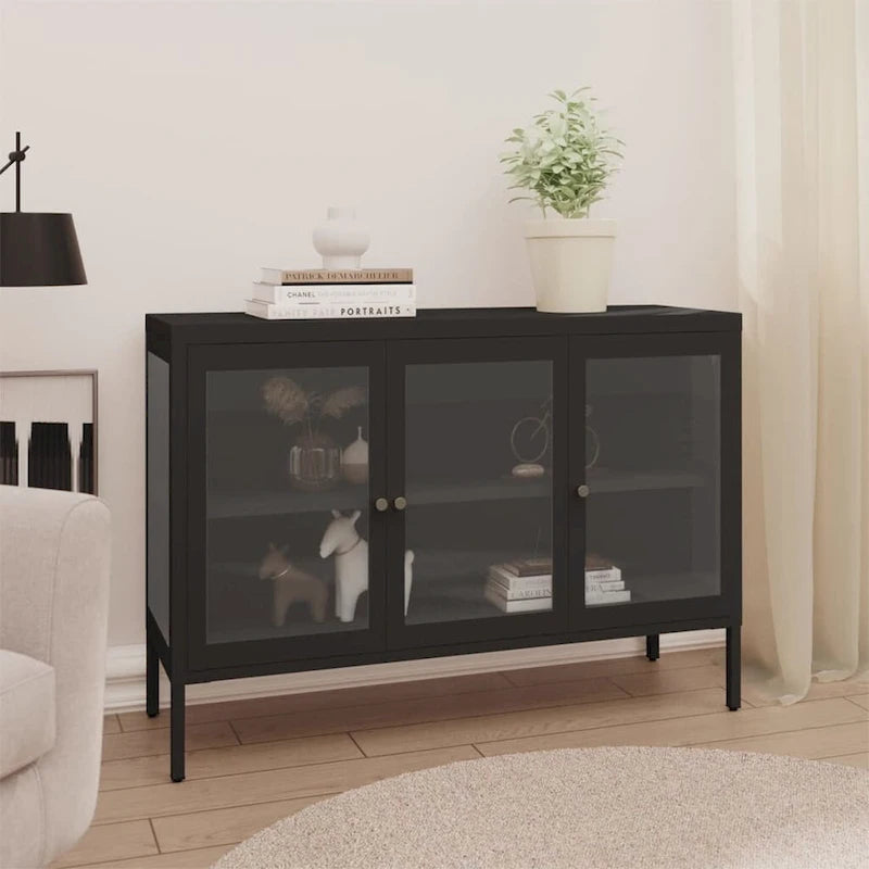 vidaXL Sideboard Black 41.3x13.8x27.6 Steel and Glass