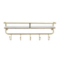 20 White and Gold Single Tier Wall Shelf with Hooks