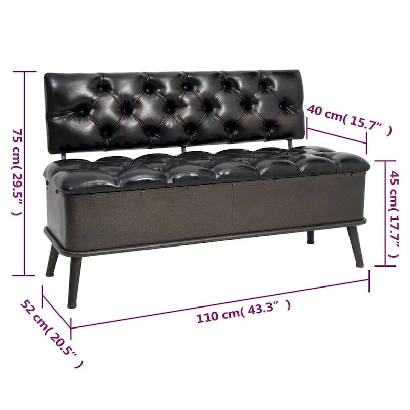 vidaXL Banc de rangement avec dossier 43,3 similicuir noir - 43,3 x 20,5 x 29,5