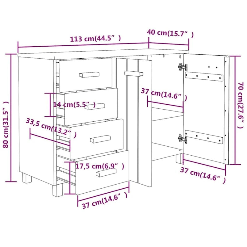vidaXL Buffet de cuisine HAMAR en pin massif - 113 x 40 x 80 cm