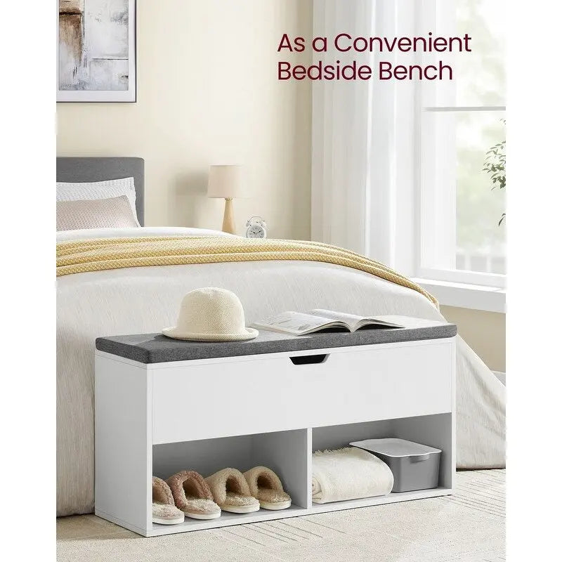 Banc d'entrée de rangement pour chaussures en bois gris avec siège rembourré - 30P x 100L x 48H