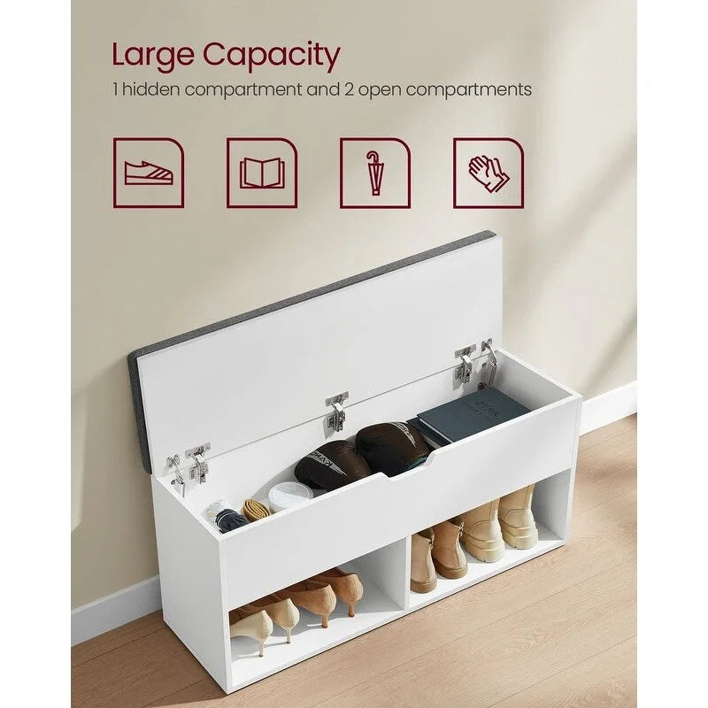 Banc d'entrée de rangement pour chaussures en bois gris avec siège rembourré - 30P x 100L x 48H