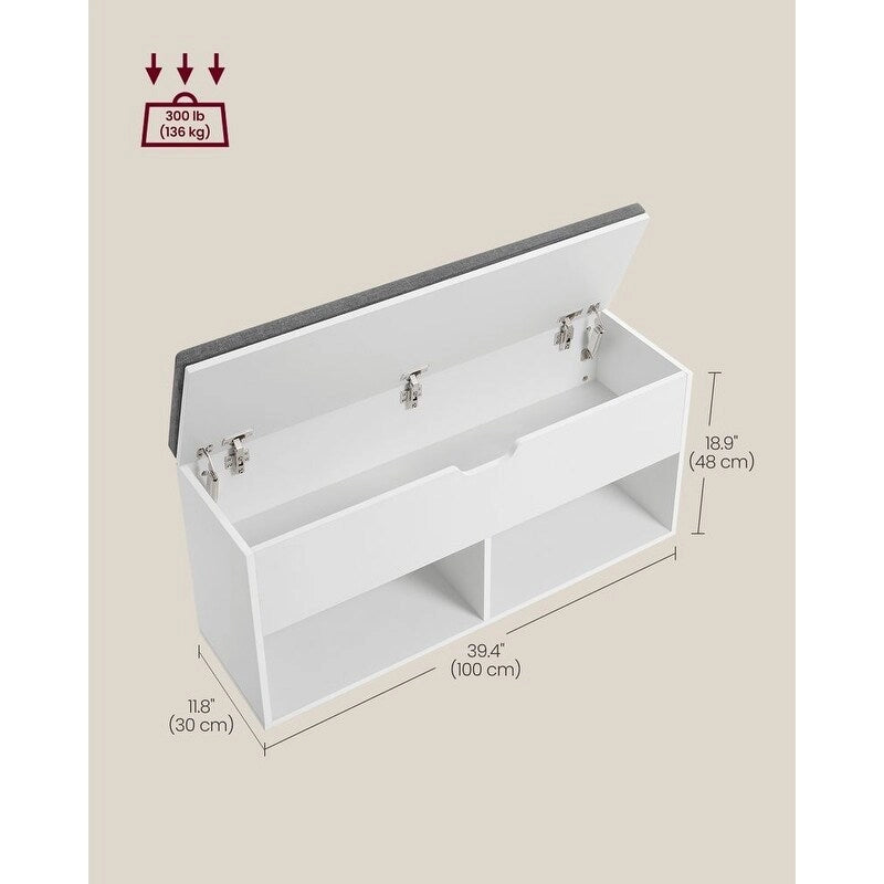 Banc d'entrée de rangement pour chaussures en bois gris avec siège rembourré - 30P x 100L x 48H