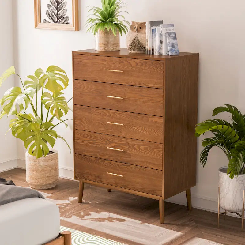Commode à 5 tiroirs en noyer du milieu du siècle avec tiroirs emboîtables