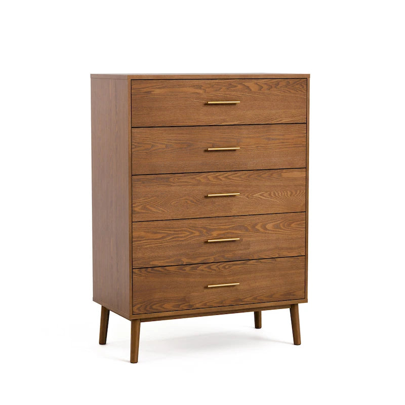 Commode à 5 tiroirs en noyer du milieu du siècle avec tiroirs emboîtables