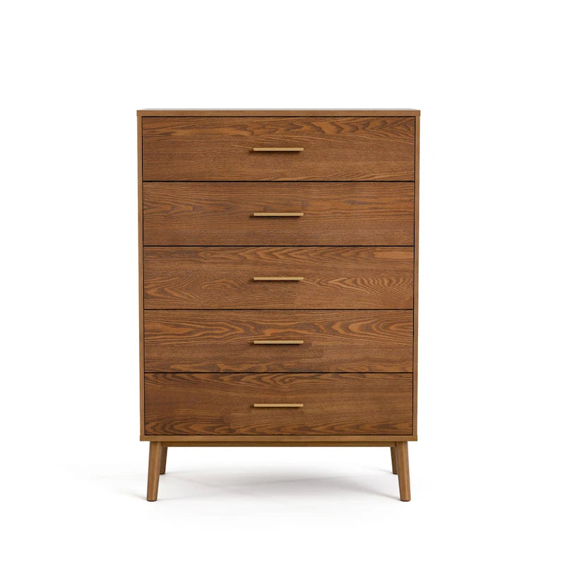 Commode à 5 tiroirs en noyer du milieu du siècle avec tiroirs emboîtables
