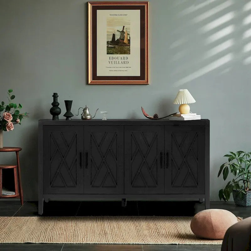 Buffet vintage en bois à 4 portes de 152 cm pour salon ou entrée