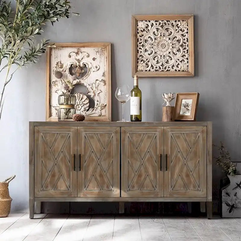 Buffet vintage en bois à 4 portes de 152 cm pour salon ou entrée