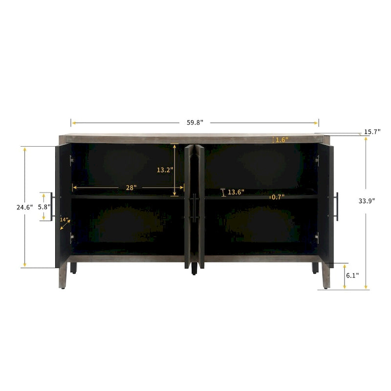 Buffet vintage en bois à 4 portes de 152 cm pour salon ou entrée