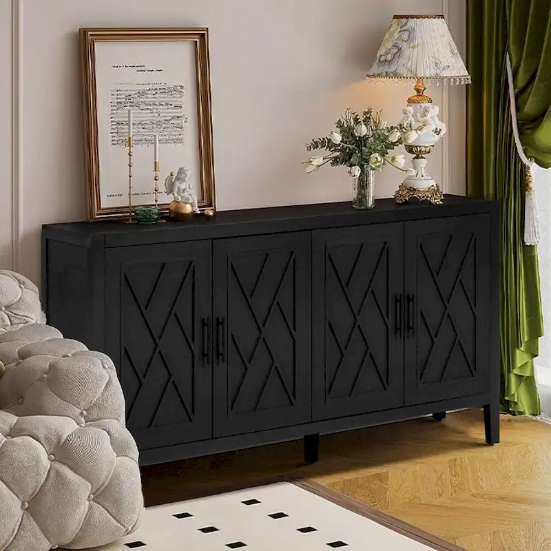 Buffet vintage en bois à 4 portes de 152 cm pour salon ou entrée