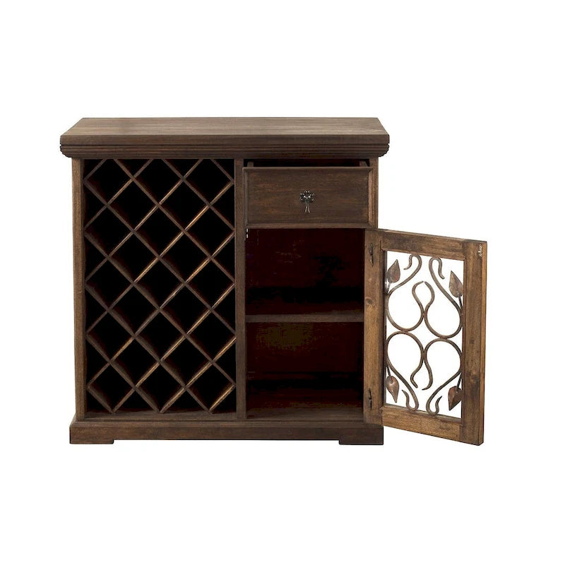 Meuble à vin sur pied fait main en bois de grange massif recyclé et quincaillerie en fer forgé pour intérieur, hauteur 40 pouces - S.O.