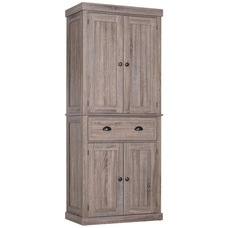 Meuble de rangement de cuisine autoportant de 72 po, armoire de rangement haute avec 2 placards à portes, 2 tiroirs et étagères réglables