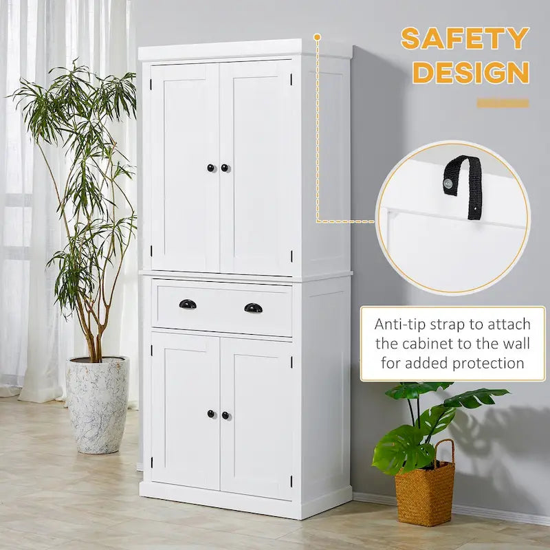 Meuble de rangement de cuisine autoportant de 72 po, armoire de rangement haute avec 2 placards à portes, 2 tiroirs et étagères réglables