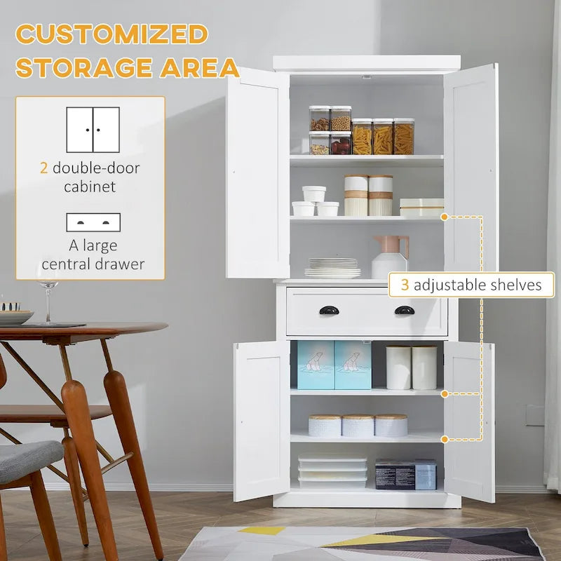 Meuble de rangement de cuisine autoportant de 72 po, armoire de rangement haute avec 2 placards à portes, 2 tiroirs et étagères réglables