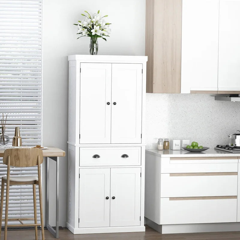 Meuble de rangement de cuisine autoportant de 72 po, armoire de rangement haute avec 2 placards à portes, 2 tiroirs et étagères réglables