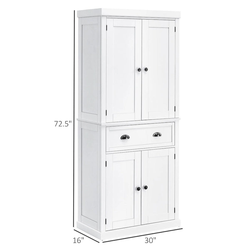 Meuble de rangement de cuisine autoportant de 72 po, armoire de rangement haute avec 2 placards à portes, 2 tiroirs et étagères réglables