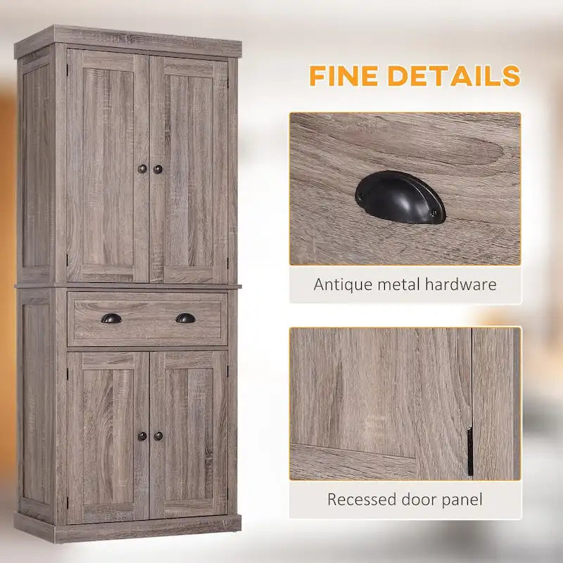 Meuble de rangement de cuisine autoportant de 72 po, armoire de rangement haute avec 2 placards à portes, 2 tiroirs et étagères réglables