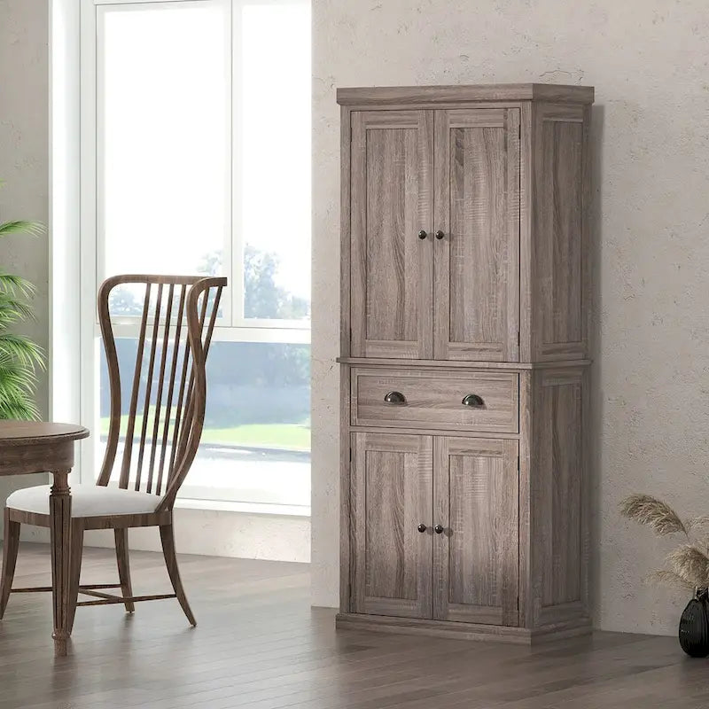 Meuble de rangement de cuisine autoportant de 72 po, armoire de rangement haute avec 2 placards à portes, 2 tiroirs et étagères réglables