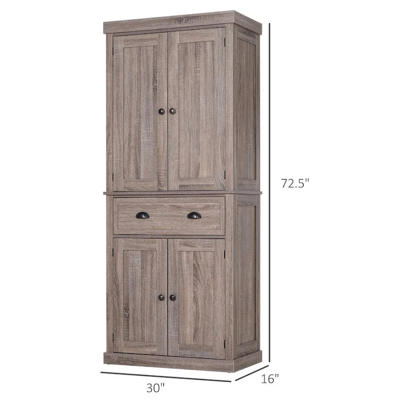 Meuble de rangement de cuisine autoportant de 72 po, armoire de rangement haute avec 2 placards à portes, 2 tiroirs et étagères réglables
