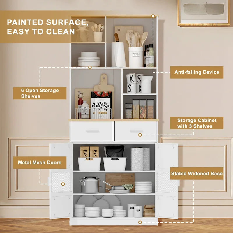 Buffet de rangement pour garde-manger, Armoire de cuisine autoportante, Grand placard de rangement pour cuisine, salle de bain, salon, bureau