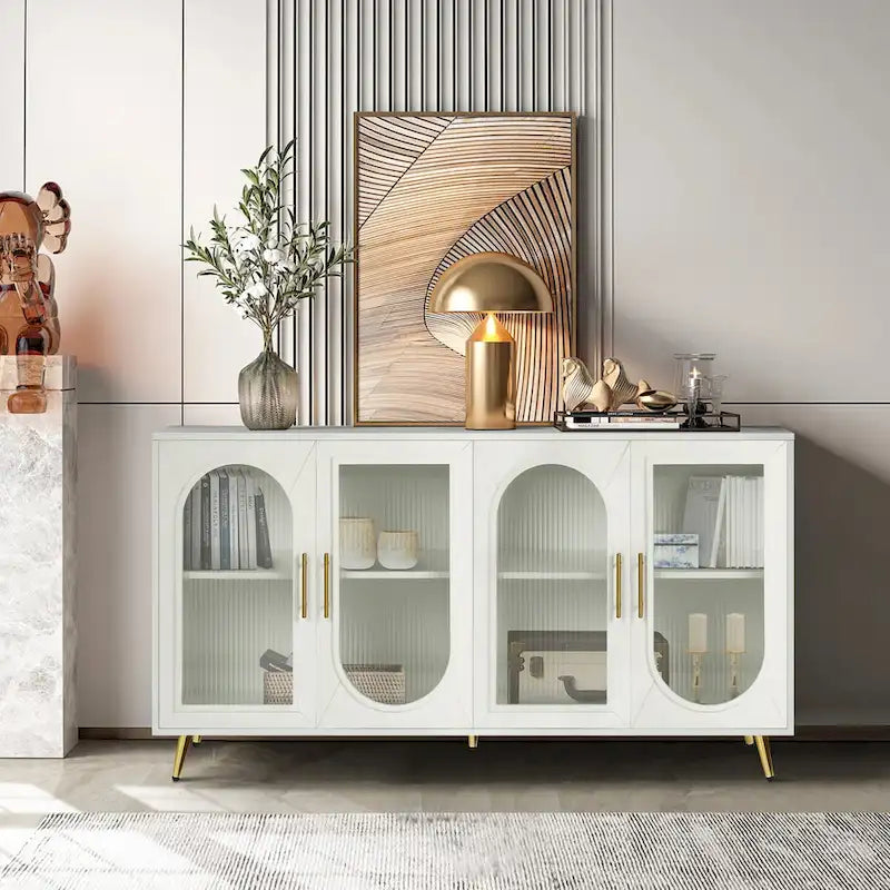 Meuble TV de 59,8 po avec meuble de rangement et tablettes réglables - N/A