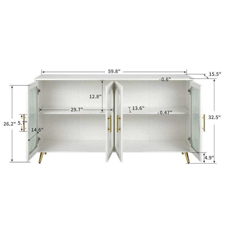 Meuble TV de 59,8 po avec meuble de rangement et tablettes réglables - N/A