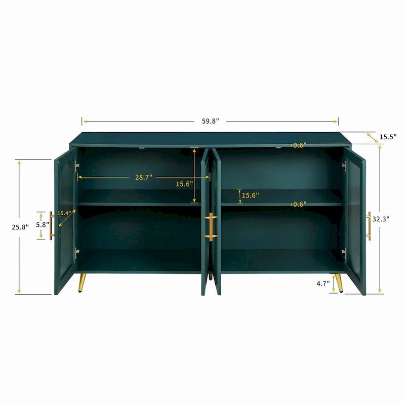 Meuble TV de 59,8 po avec meuble de rangement et tablettes réglables - N/A