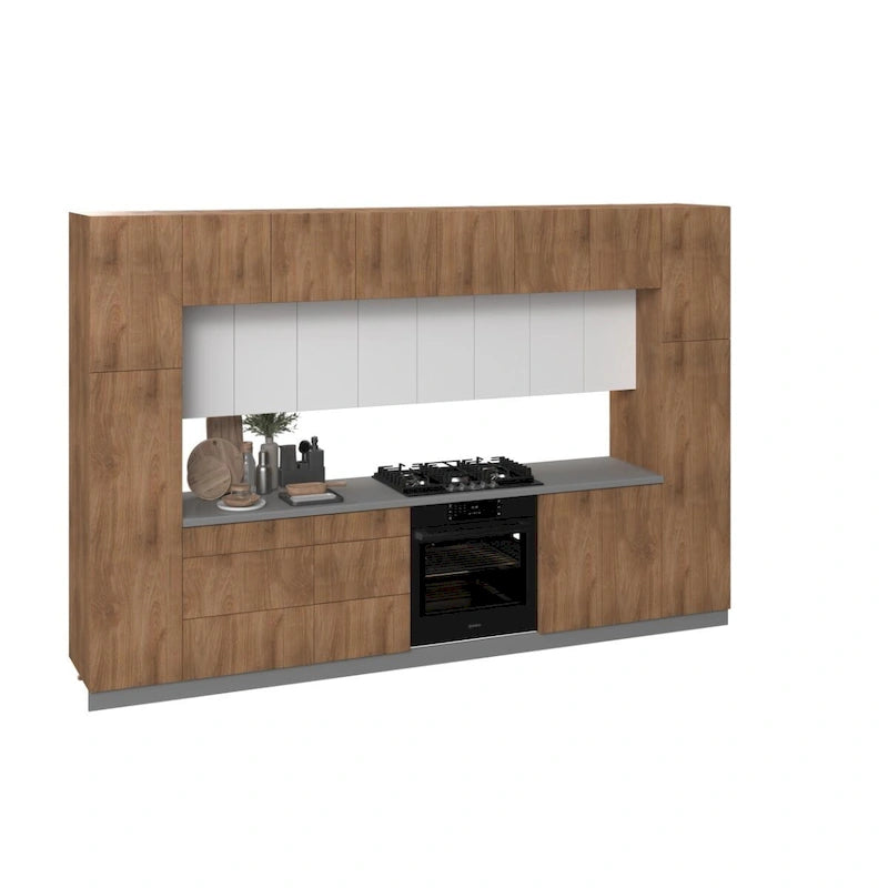 Collection Kitchen Luxe Teck Naturel & Base Couleur Noire Taille 12 Pieds de Large - 143x24
