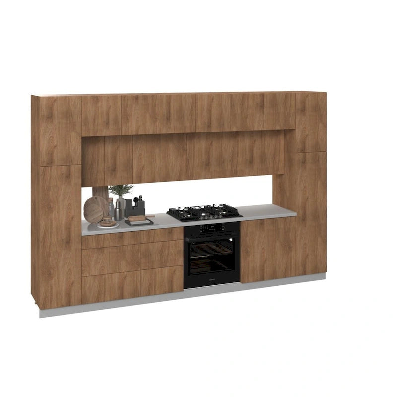 Collection Kitchen Luxe Teck Naturel & Base Couleur Noire Taille 12 Pieds de Large - 143x24