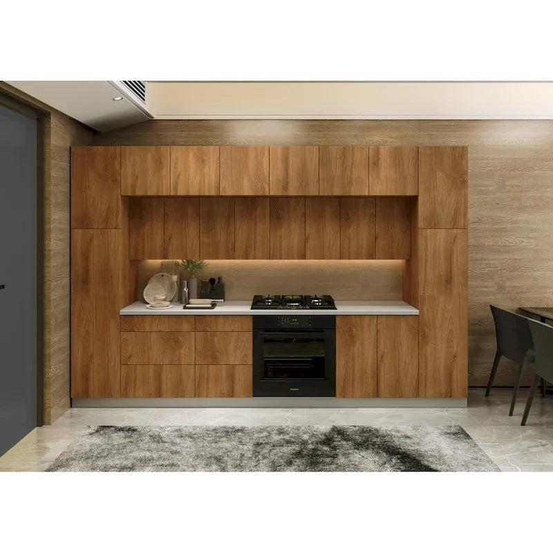 Collection Kitchen Luxe Teck Naturel & Base Couleur Noire Taille 12 Pieds de Large - 143x24
