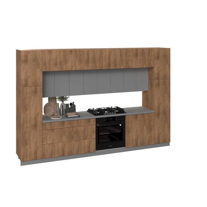 Collection Kitchen Luxe Teck Naturel & Base Couleur Noire Taille 12 Pieds de Large - 143x24