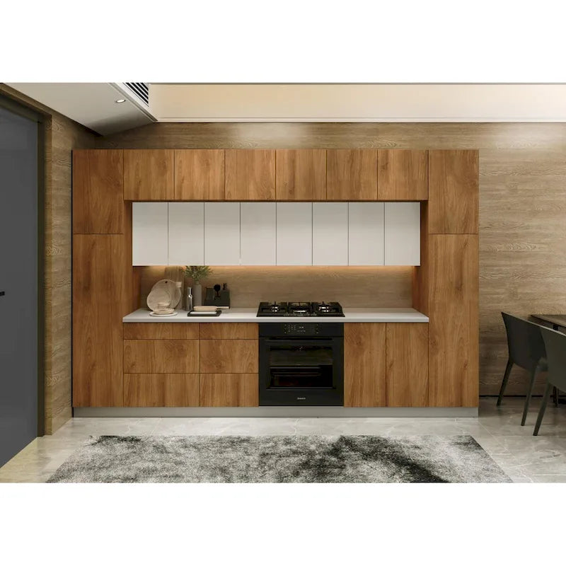 Collection Kitchen Luxe Teck Naturel & Base Couleur Noire Taille 12 Pieds de Large - 143x24