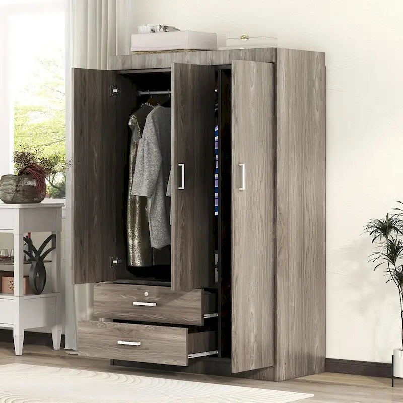 Armoire en bois 3 portes avec tiroirs - S.O.