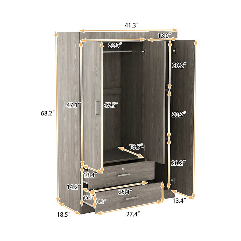 Armoire en bois 3 portes avec tiroirs - S.O.