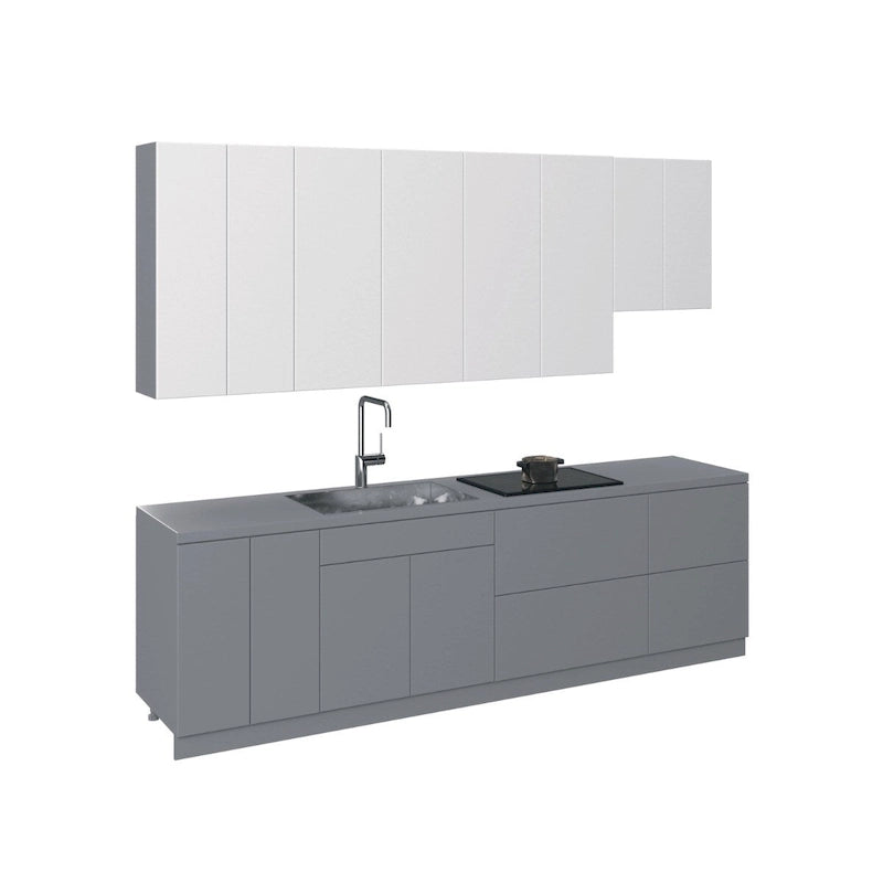 Cuisine Collection contemporaine Gris et blanc Brillant Taille de la base 9,5 pieds de large - 114x24